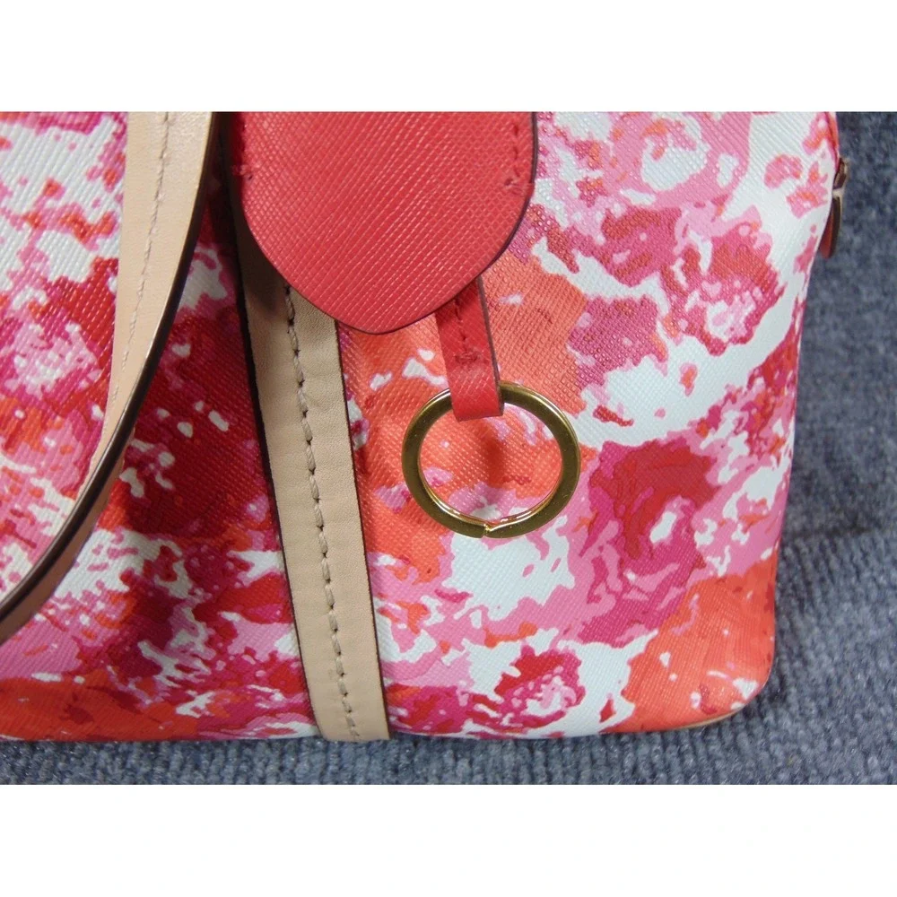 Coach Satchel Pink Orange Floral Coated Canvas Leather Trim F31341‎ FLAW READ